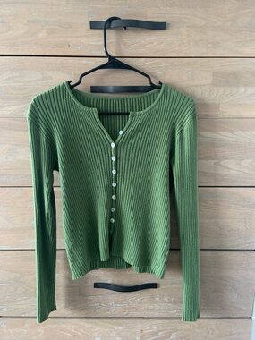 Ribbed Green Long Sleeve Top